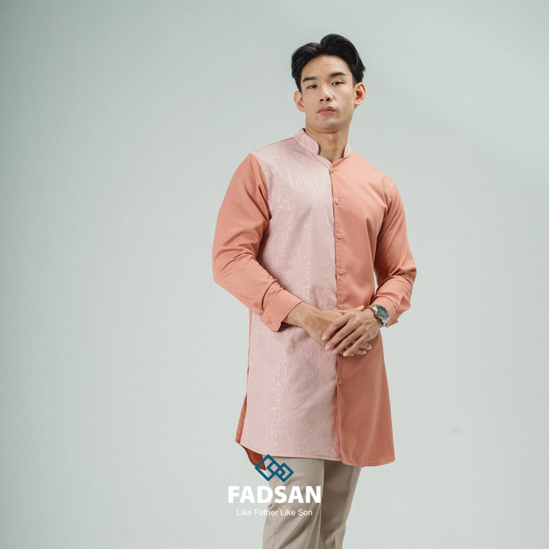 Product image FADSAN - Baju Koko Bordir Ayah & Anak Lengan Panjang Warna Peach - Kashmir Series SIZE ANAK XS KASHMIR PEACH