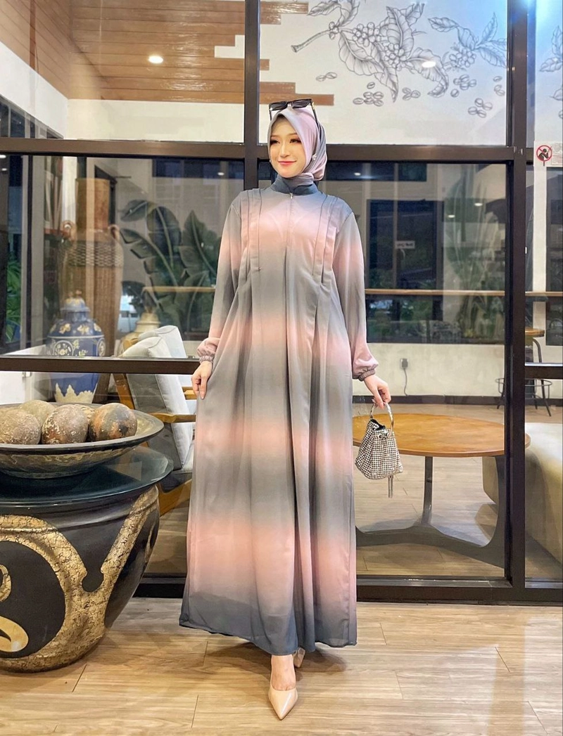 Product image Khisna collection - New arrival gamis gradasi mya set dengan hijab motif yang lagi viral Allsize Mya1