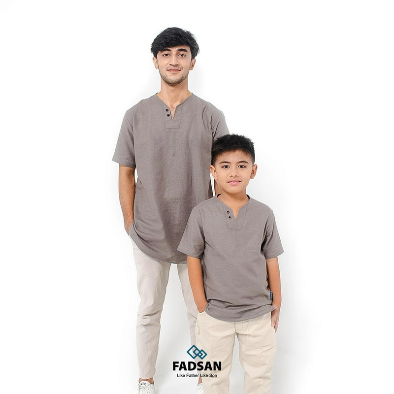 Product image FADSAN - Koko Ayah dan Anak Lengan Pendek Bahan Katun Linen Warna Grey - Mono Series SIZE ANAK XS MONO GREY