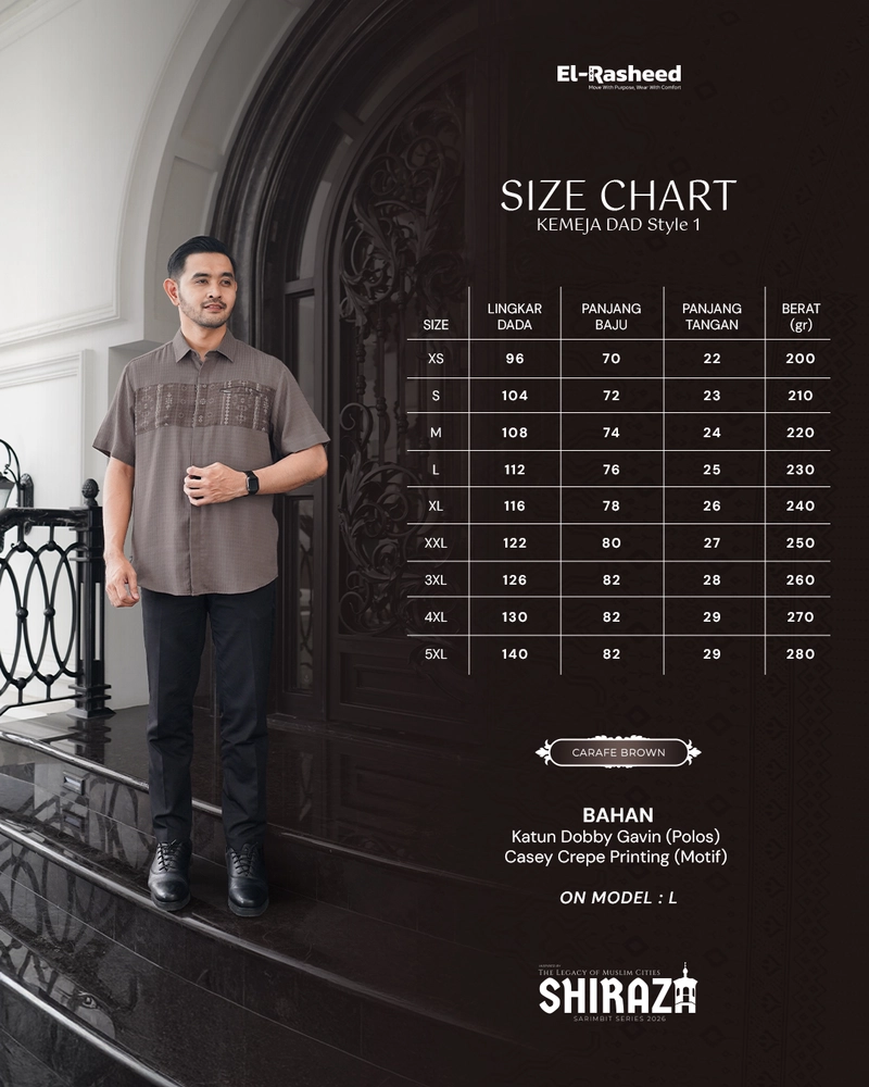 Product image Yasmeera Official - SARIMBIT 2026 SHIRAZA SERIES WARNA CARAFE BROWN 3XL KMJ AYAH L. PENDEK