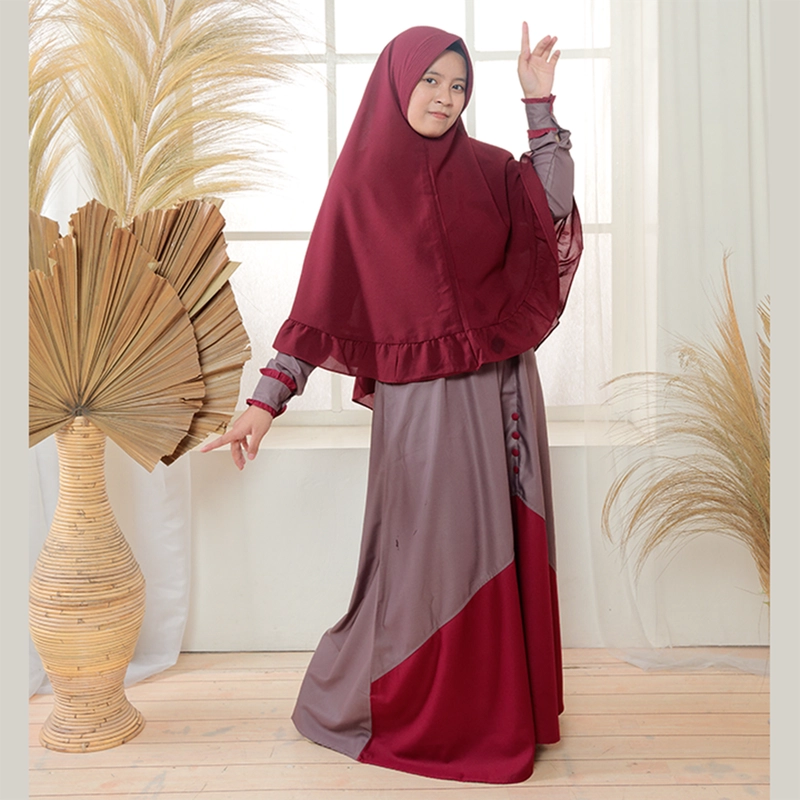 Product image MOSCOU - Baju Busana Dress Gamis Wanita Set Khimar Hijab Muslim Muslimah Syari Syar'I Remaja Ibu Busui Dewasa Simple Simpel Elegan Casual Lebaran Terbaru Kekinian Katun Toyobo Premium Adem Lembut Deep Mauve Merah Maroon Motif M Mauve Maroon