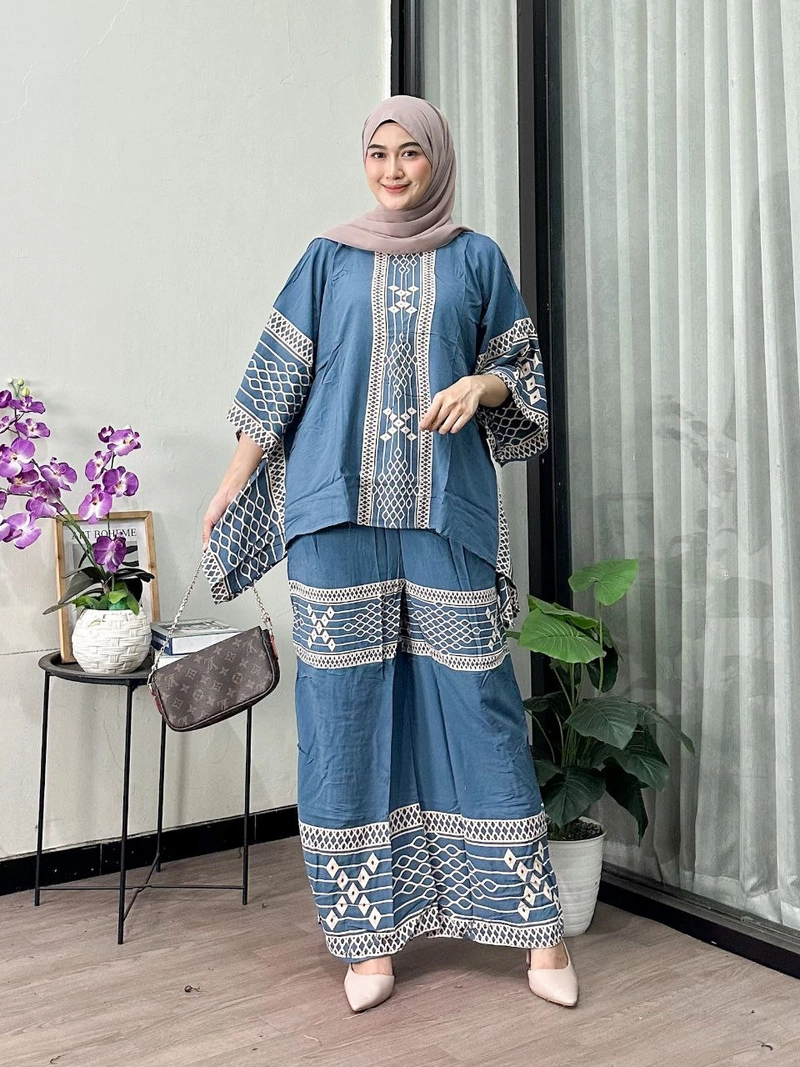 Product image Batik Alfin - Baju wanita muslim setelan one set waka waka Herlina mode kekinian terbaru Allsize Herlina biru