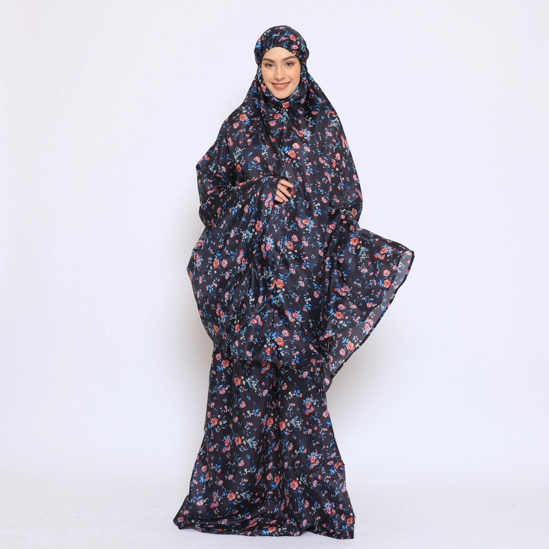 Product image DS Modest - Mukena Traveling Motif Atas Bawah - Russelia All Size Black