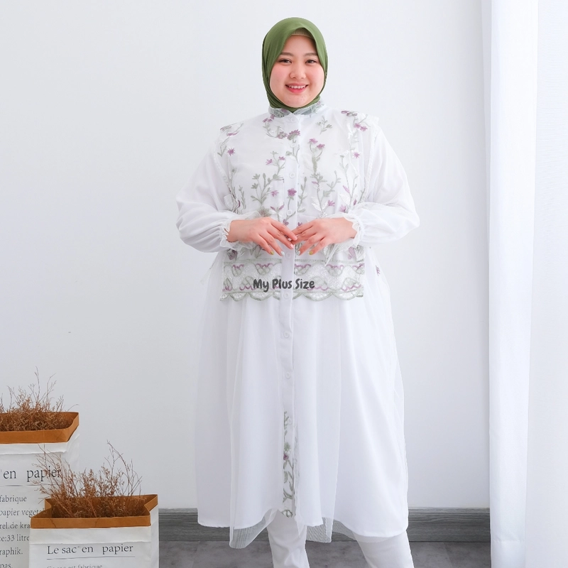 Product image My Plus Size - Long tunik Vest Tile Brukat Jumbo Wanita 3946 Ld 125 cm / 135 cm & 150 cm / Tunik Eid Series Jumbo W 2XL SAGE
