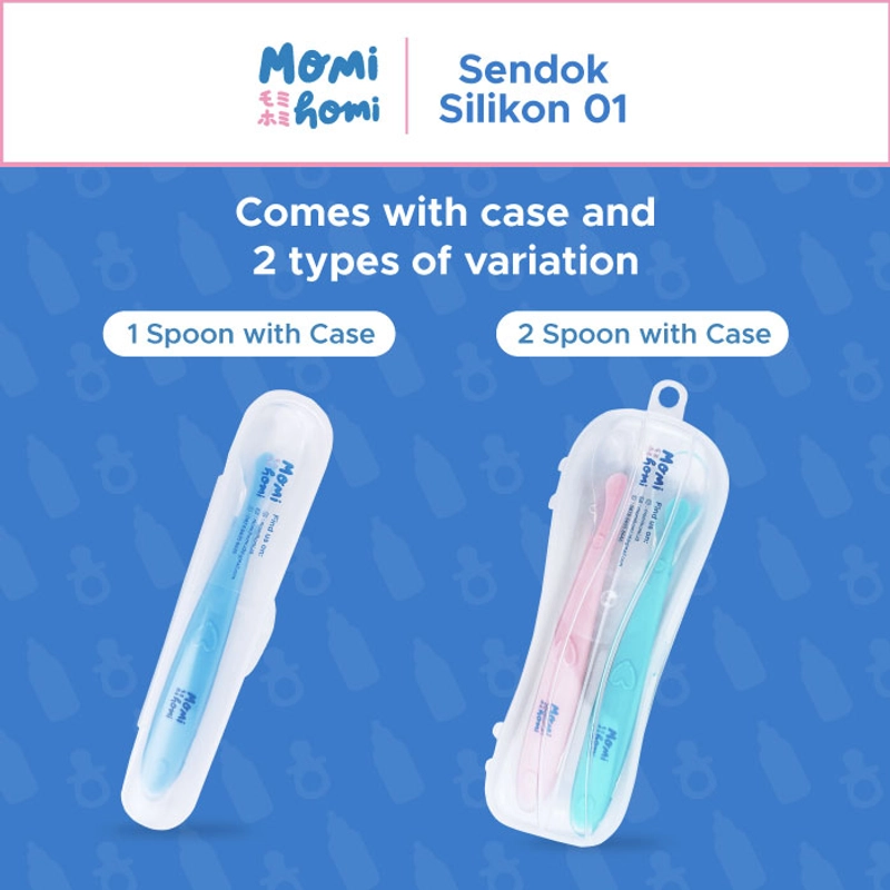 Product image MOMI HOMI - Sendok Makan Bayi 01 Silikon Baby Safety Spoon Lentur Sendok Makan Silicone Mpasi Baby Food Spoon varian Pink + Box