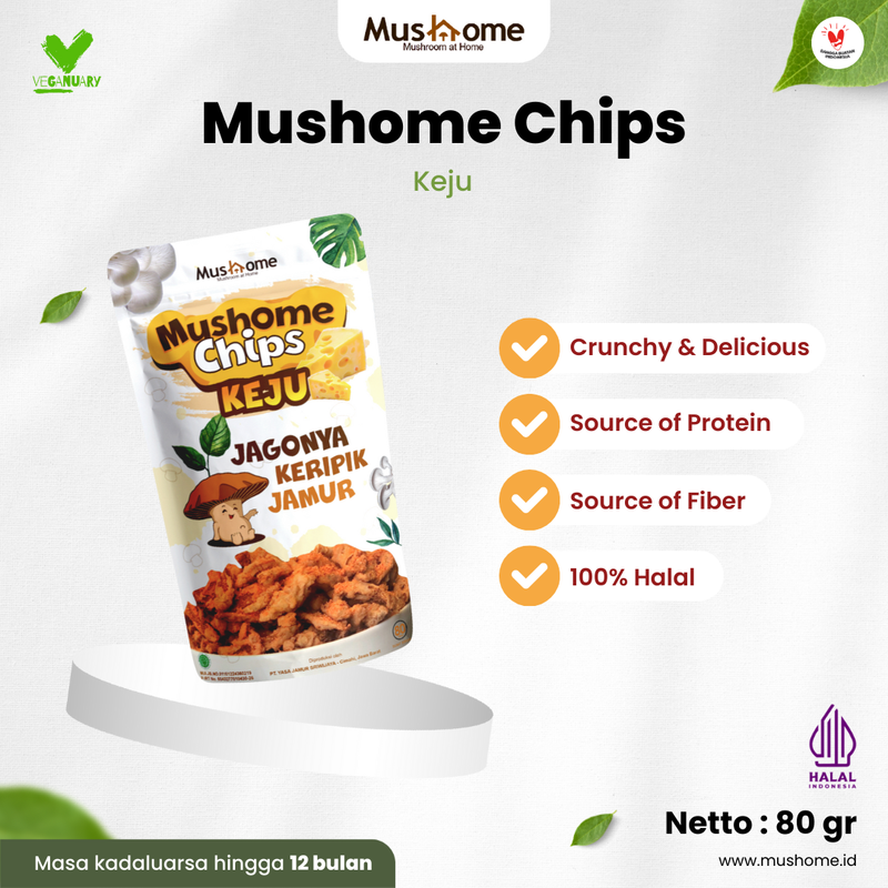 Product image Mushome Official - Keripik Jamur Rasa Keju / Kaya Serat / Sumber Protein 80gr Keju