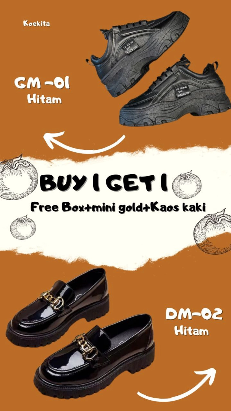 Product image Koekita - Buy 1 Get 1 Sepatu Kets Sneakers Wanita Korean Nhtevia GM-001 & DM-002 37 HITAM & HITAM