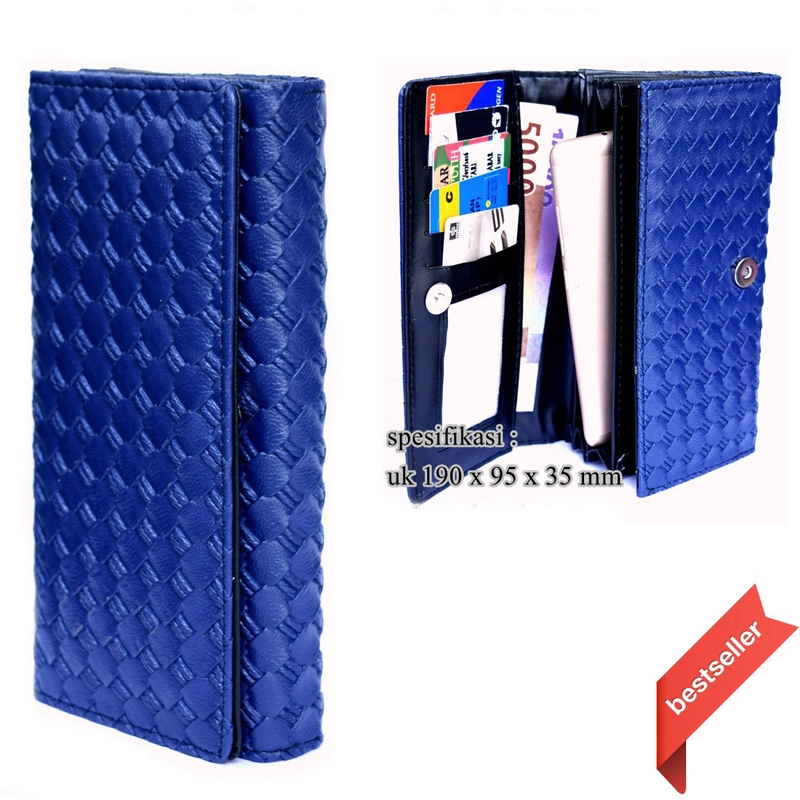 Product image Lanc Fashion - Dompet koin Kulit Motif Anyam Flip card Seri M Warna Navy