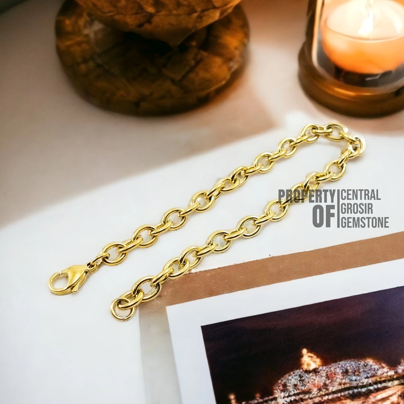 Product image CENTRAL GROSIR GEMSTONE - Gelang Titanium Asli Anti Karat Rantai Emas Gold Pria Wanita Keren 21cm Gold