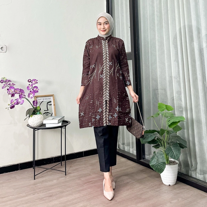 Product image Kois Batik - Batik Atasan Wanita Tunik Modern Kikinian Terbaru Motif anjani M Anjani mahogany