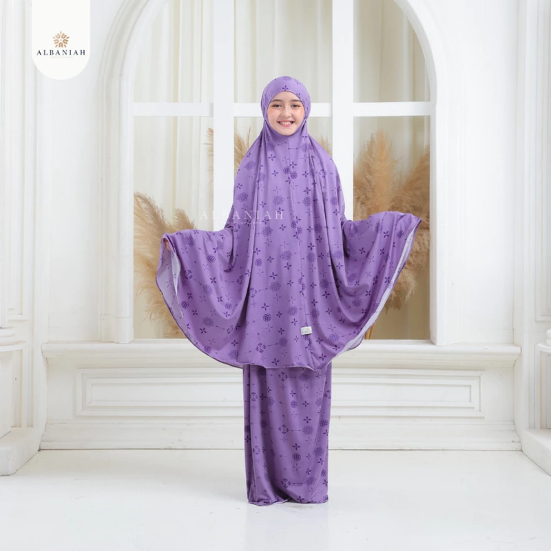Product image Al Baniah - Mukena Anak Perempuan Premium Motif Malaysia Syari Penutup Dagu Ukuran Anak Lavender