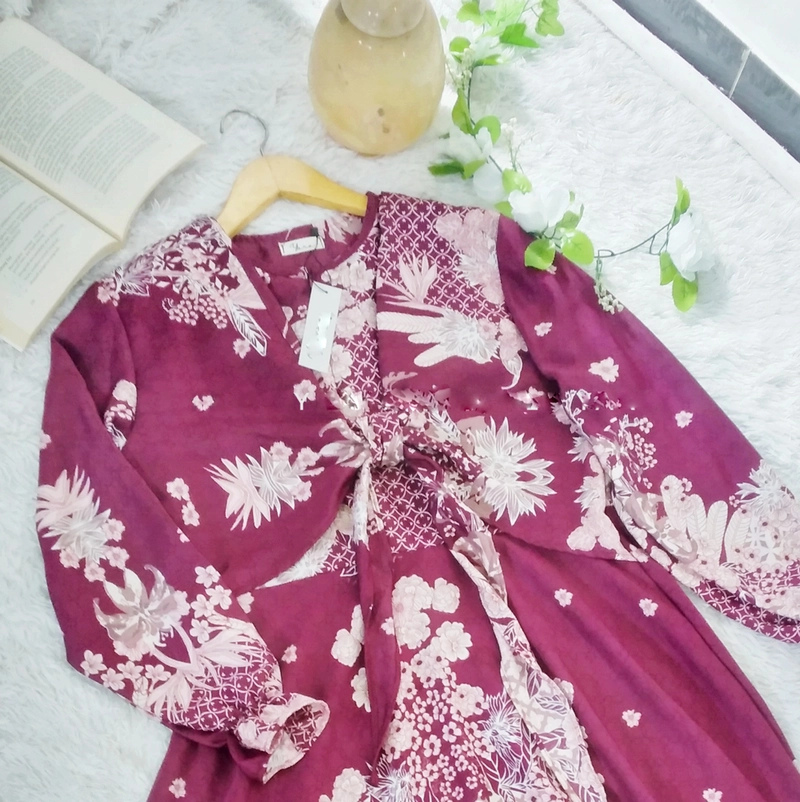 Product image Jembar - Gamis Wanita Dior Silk Premium Jumbo Ld 100 Dress Maroon Motif Terbaru Dewasa Maroon