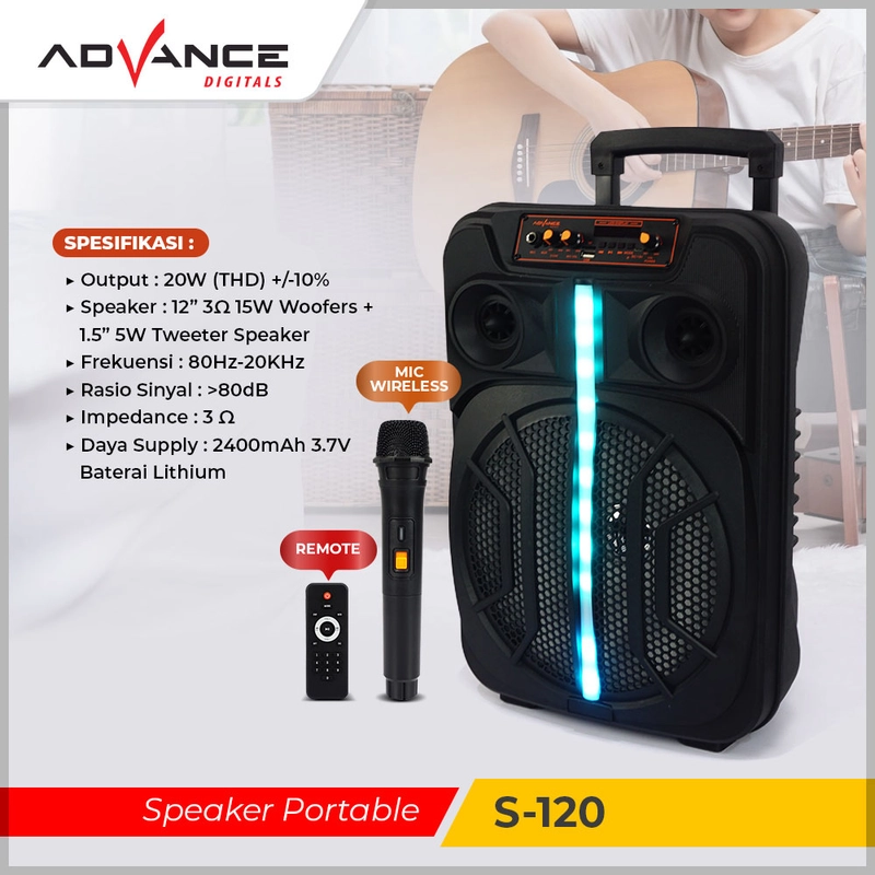 Product image Advance Digitals Indonesia - Speaker S-120 Bluetooth Music Karaoke 12inch Free 2 Mic - Default