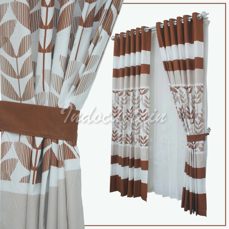 Product image Indocurtain - Indocurtain - Gorden Jendela Katun Minimalis Smokring Rainbow Series Tinggi 150cm Rainbow Comb Coklat