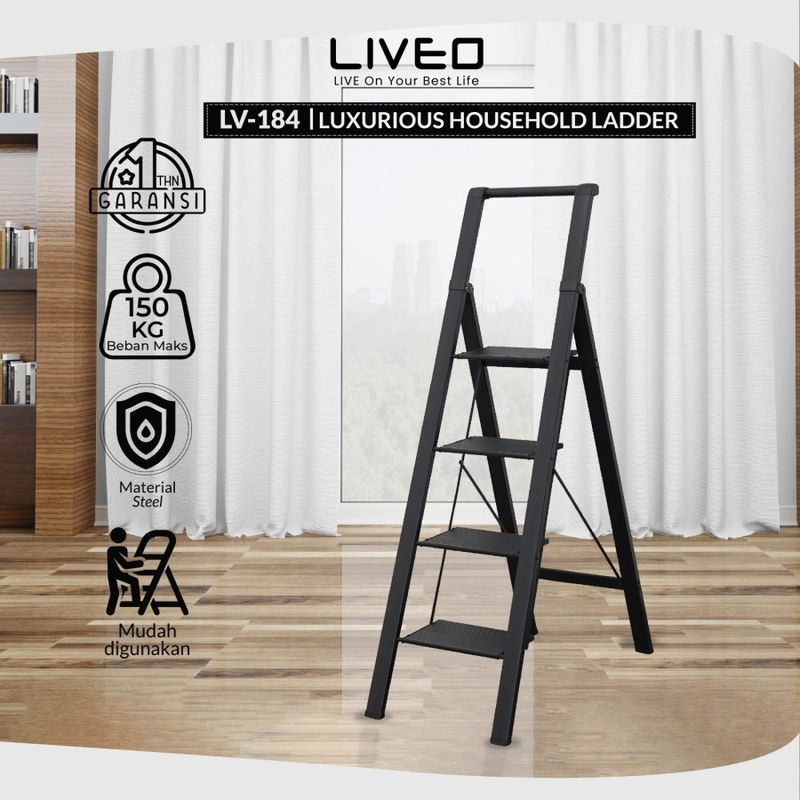 Product image Liveo - Tangga Rumahan Lipat Alumunium LIVEO LV-184 / Ladder 4 Step 5000 hitam