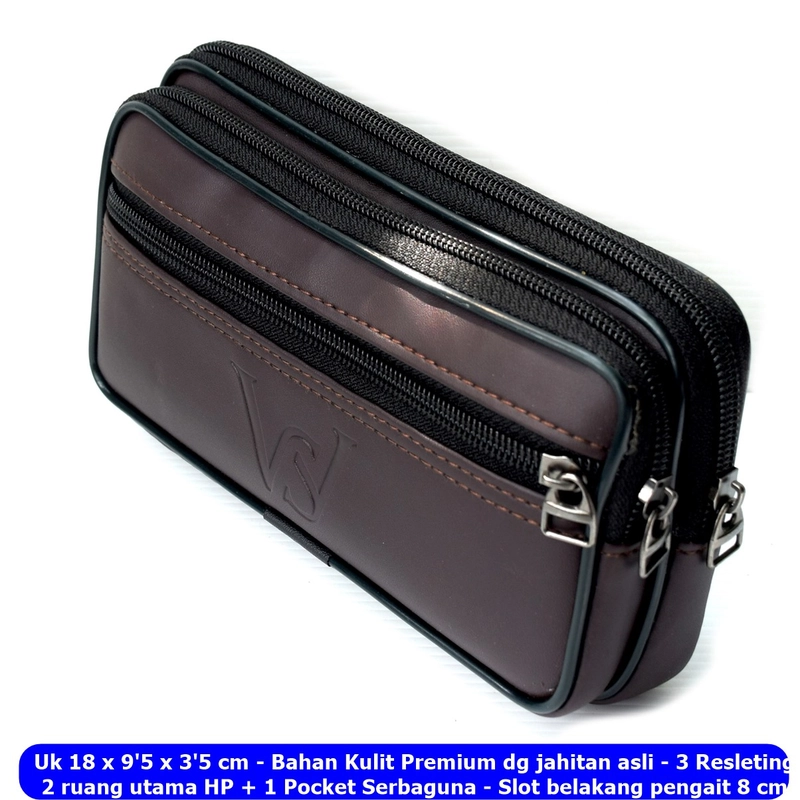 Product image Lanc Fashion - Dompet Pinggang 3Ruang Resleting Hp Pria Emboss ws Golden Jumbo Size Warna Coffee