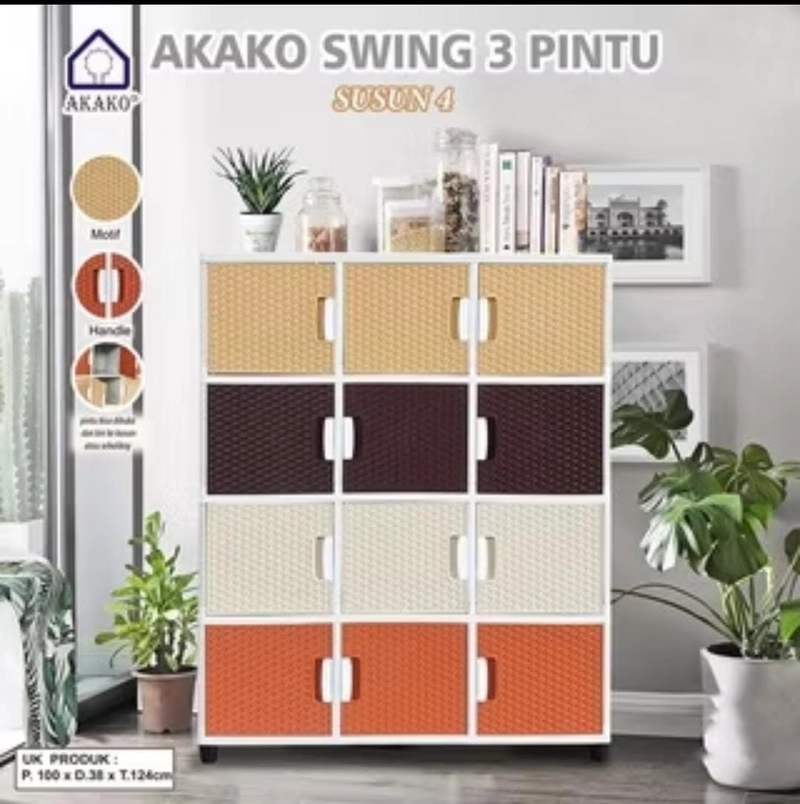 Product image Rizki Electronics - LEMARI AKAKO SWING 3 PINTU PLASTIK 4 susun rundom