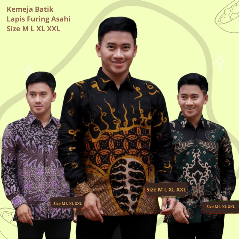 Product image Rambe Batik Indonesia - Batik Kemeja Berlapis Furing KBF06 Kemeja Batik Lengan Panjang Bahan Katun ORI Berlapis Furing Asahi Size M Motif A