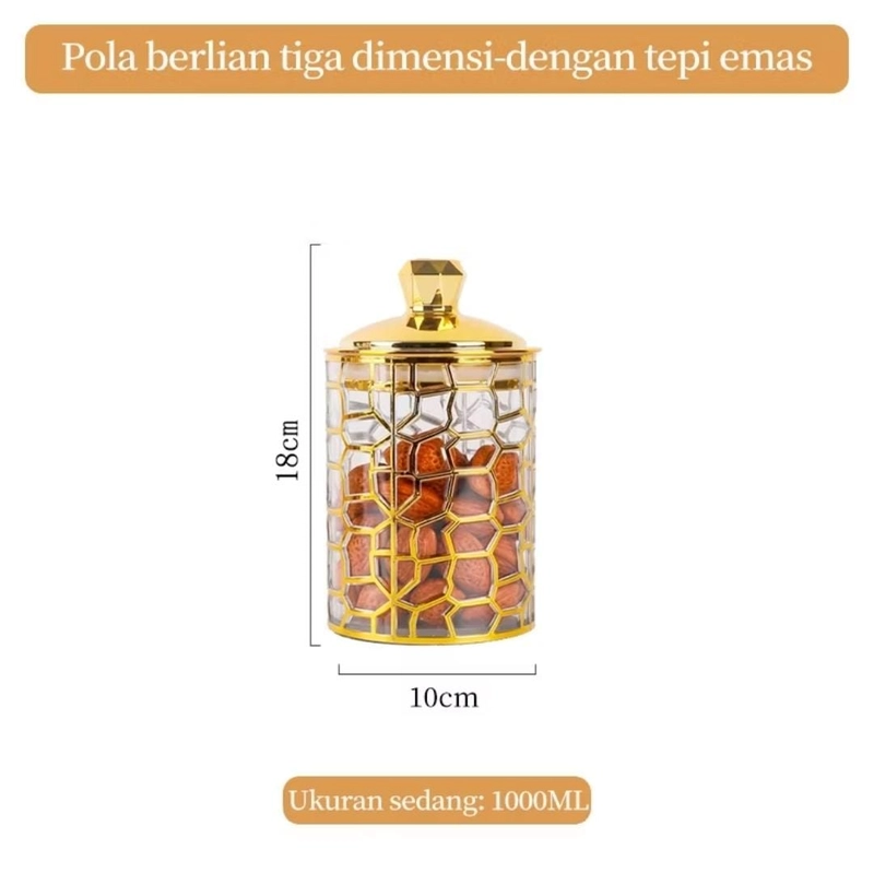 Product image Rizki Electronics - Toples mewah aesthetic Toples Snack emas toples akrilik Kedap Udara Besar (L) plastik