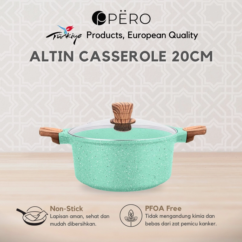 Product image Pero Indonesia - Pero Altin Biogranite Casserole with Lid 20cm 24cm / Panci dengan Tutup Kaca 20cm Mint