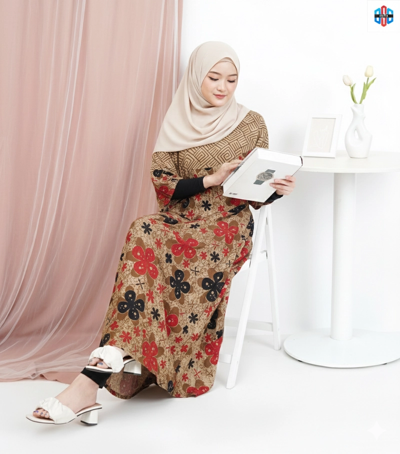 Product image Disya.id - Dress Gamis Wanita Bahan Rayon Resleting Depan Bunga Laut LD 120cm Pink Tua