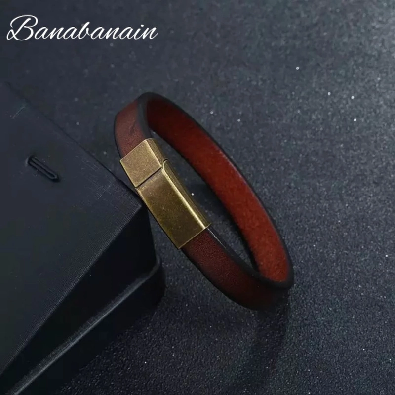 Product image GAWUNG - Gelang Kulit Coklat Pria Premium Stainless steel macho GGKECC dewasa M