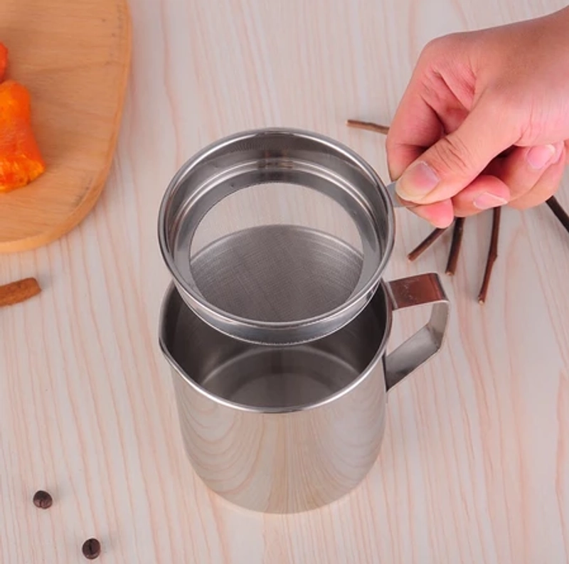 Product image UNIQSO STORE - OIL POT STAINLES Saringan Minyak Goreng Saringan untuk Minyak Goreng 1 LITER ABU-ABU