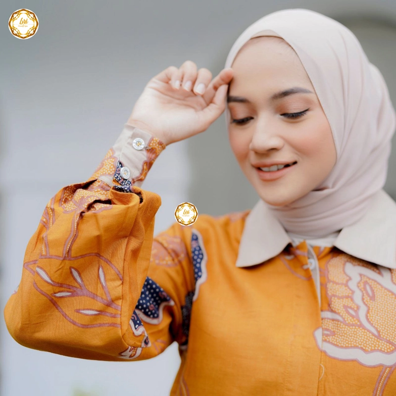 Product image Rambe Batik Indonesia - Couple Tunik Mawar Exclusive Kuning Mustard Kemeja Saja Size M Kuning Mustard