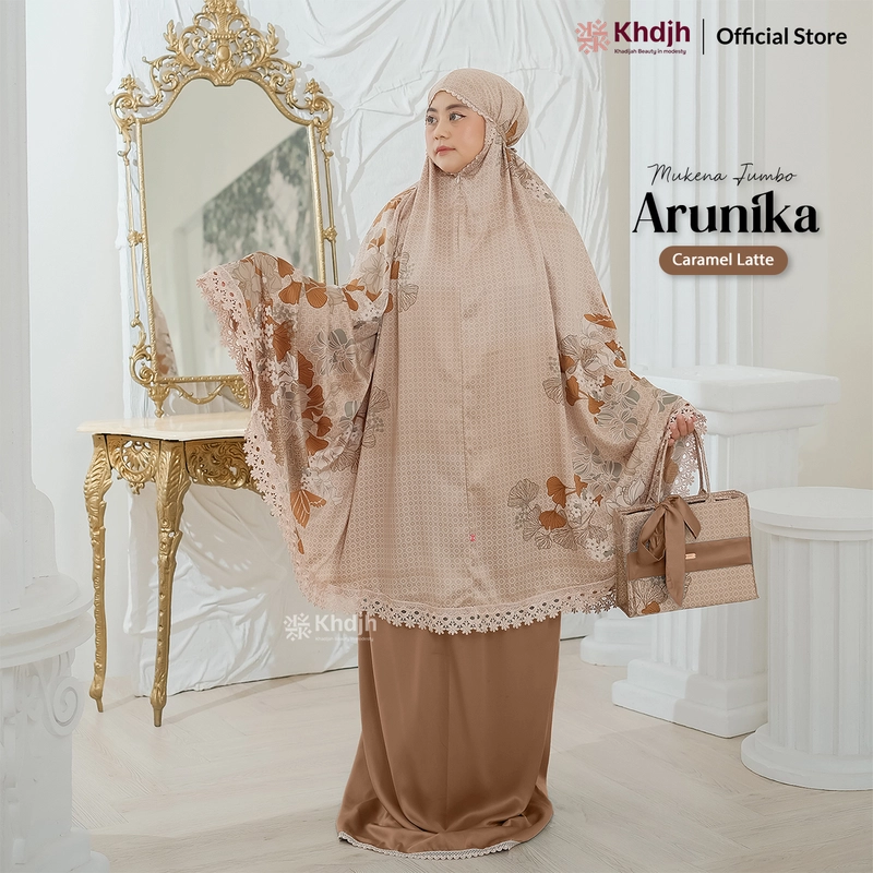 Product image KhadijahLabel - Mukena Dewasa Jumbo Premium Silk Renda Mukena Mewah Terbaru Arunika Jumbo Caramel Latte