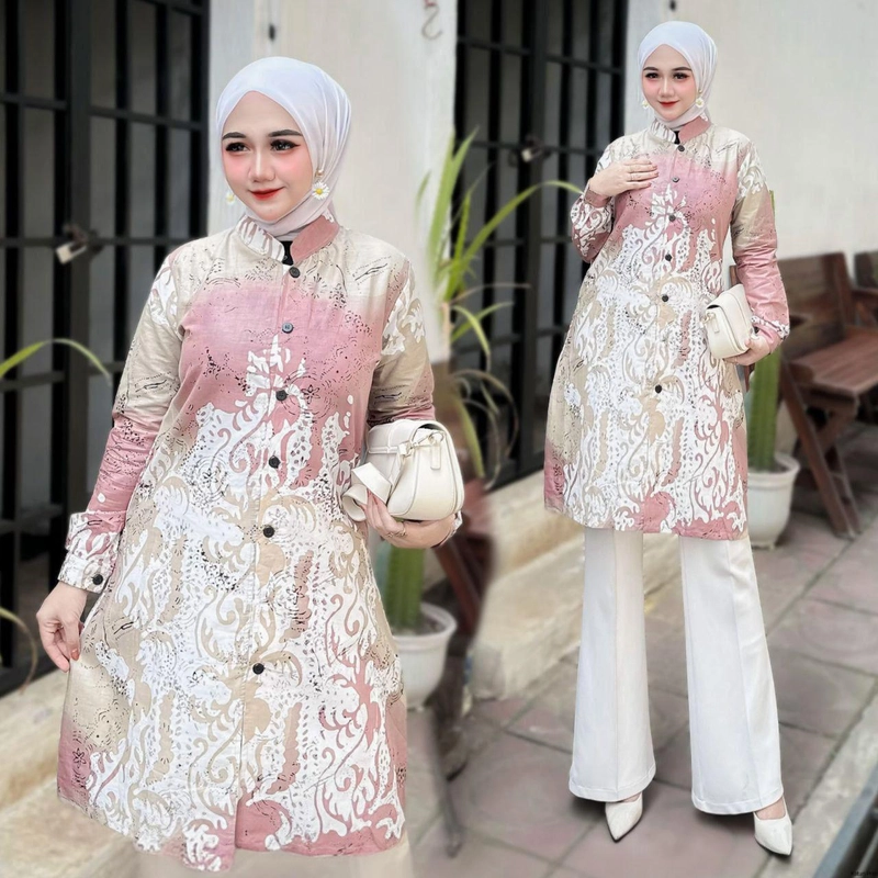 Product image Kois Batik - Atasan Batik Tunik Modern Kekinian Baju Kerja Santai Nitif fanila XL fanila rose