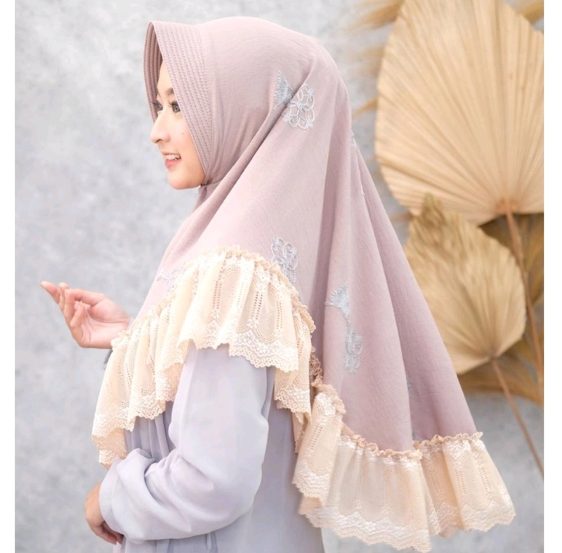 Product image Fisky Collection - HIjab Ratu Crincle Kombinasi Brukat Premium All Size Hijau Army
