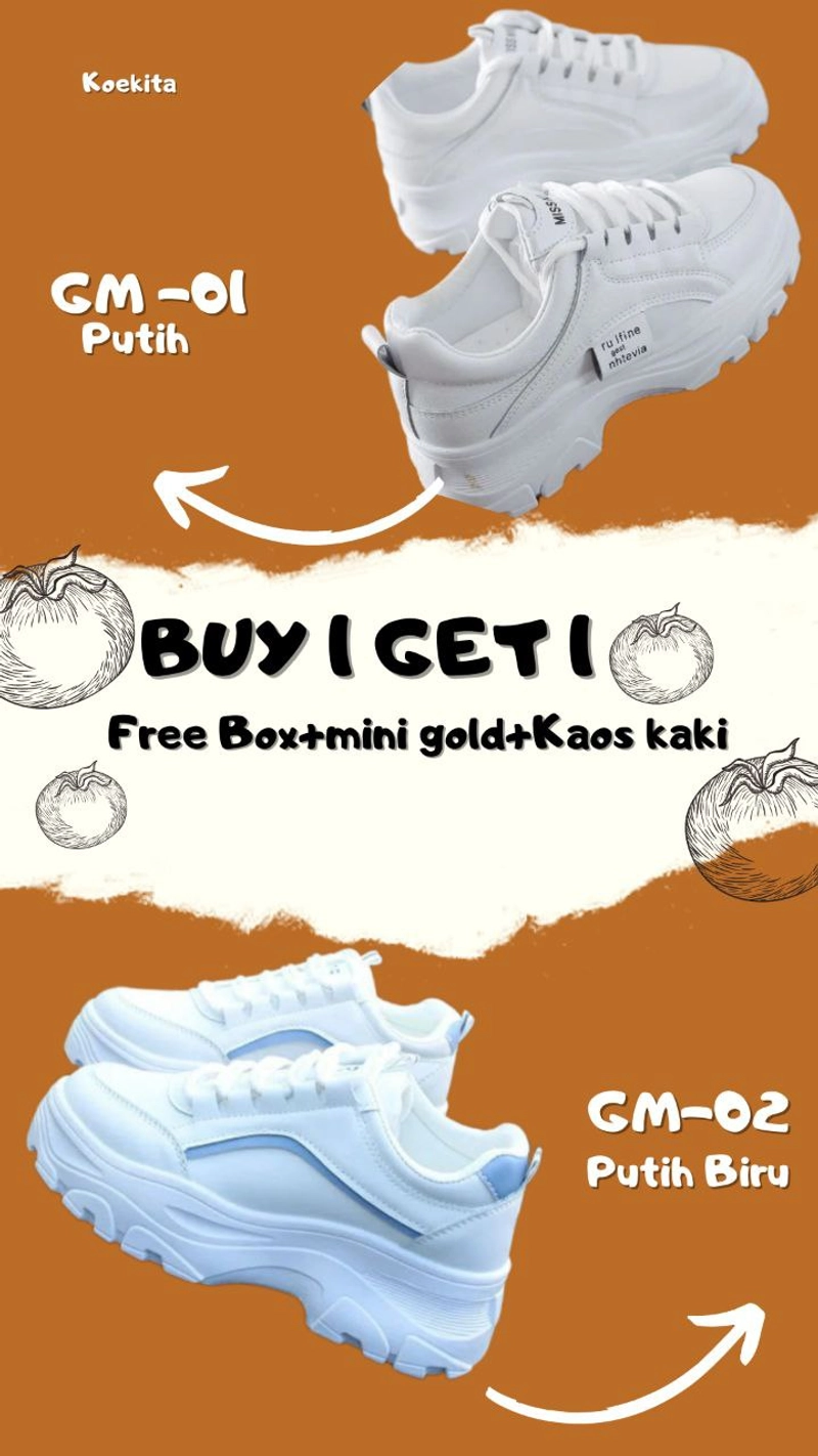 Product image Koekita - Buy 1 Get 1 Sepatu Kets Sneakers Wanita Korean Nhtevia & GM-02 36 PUTIH & PUTIH BIRU