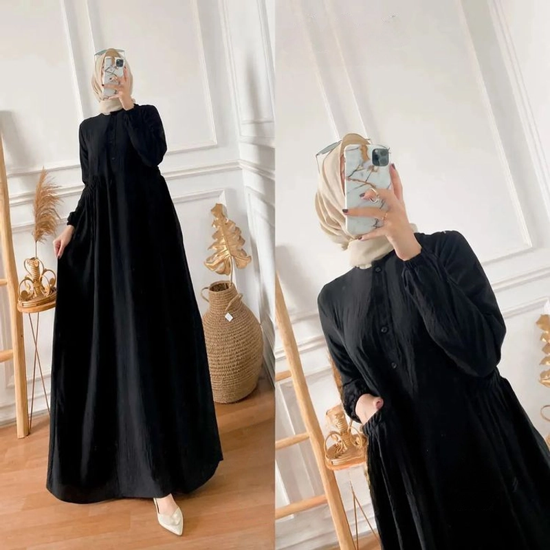 Product image diesa - Gamis Dress Cika Saku Rufle Kanan Kiri Bahan Crinkle Premium L Hitam