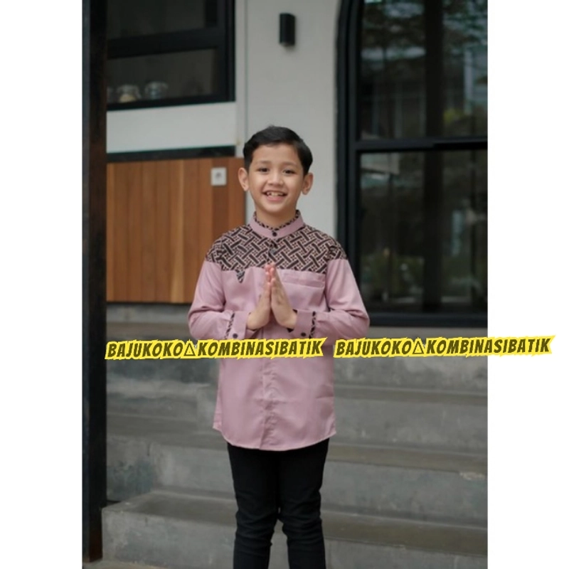 Product image Kois Batik - Baju koko lengan panjang couple dewasa dan anak Qobata sangat bagus untuk keluarga M Anak lilac