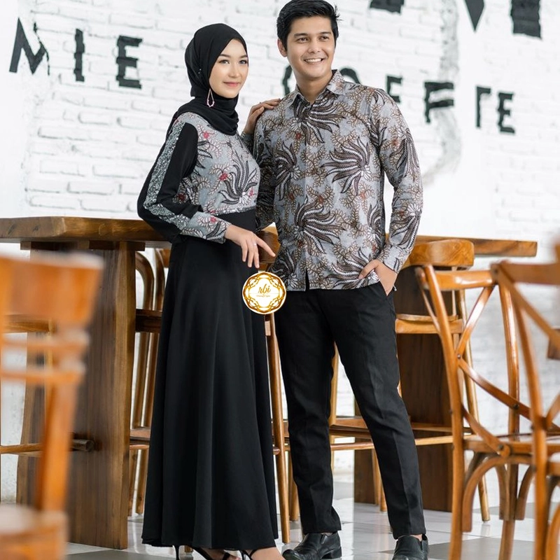 Product image Batik Couple Gamis Netty Kualitas Butik Bahan Kain Babydol Armani Premium Khusus Couple M Hitam