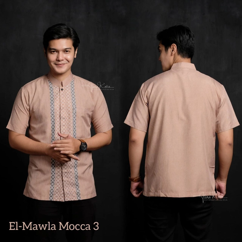 Product image Kois Batik - Baju Koko Lengan Pendek Katun Madina motif el mawla Xxl El mawla mocca 3