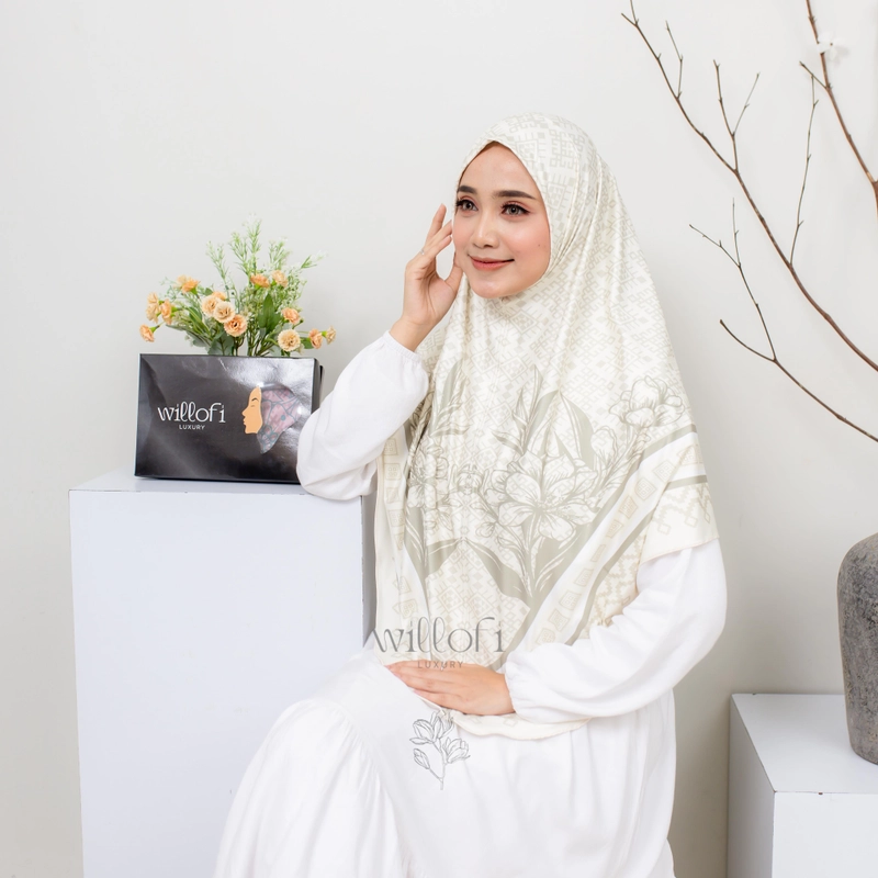 Product image Sakura Baru X Willofi - Hijab Instan Sublim Motif Aster Non Pad Instan Syari Premium Daily Bergo Standar WL-ASTERNONPAD-ALMD