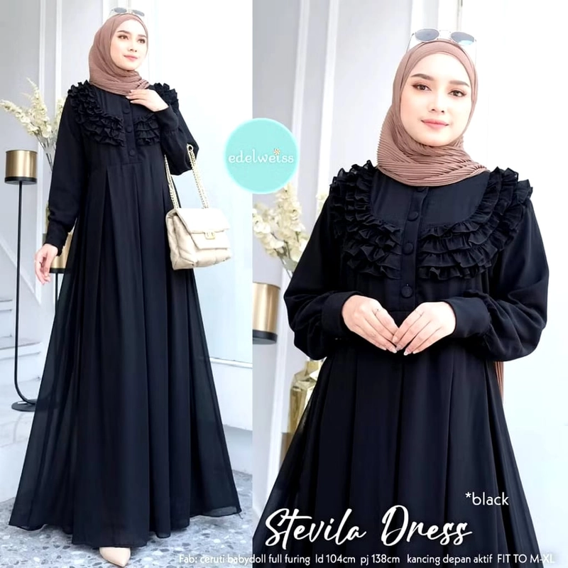 Product image Muslim Clothing - Gamis Polos Crinkle Airflow Premium Jumbo L HITAM
