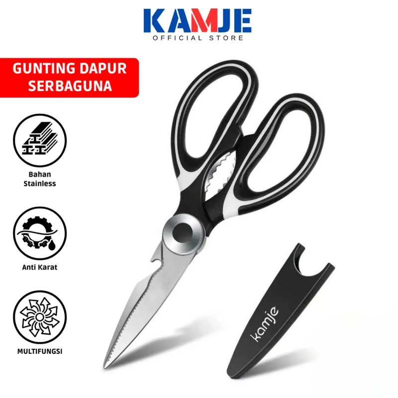 Product image KAMJE Gunting Dapur Serbaguna Multifungsi Potong Daging Tulang Buka Botol Stainless Steel KMJ009 KMJ009 HITAM