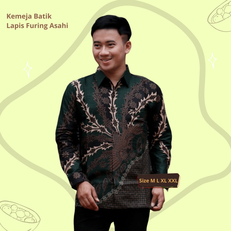 Product image Rambe Batik Indonesia - Batik Kemeja Berlapis Furing KBF05 Kemeja Batik Lengan Panjang Bahan Katun ORI Berlapis Furing Asah Size M Motif A