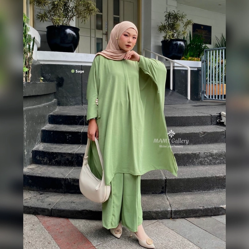 Product image [CUCI GUDANG] Baju Setelan Abaya Umroh Wanita - Setelan Abaya Lesty All Size Sage