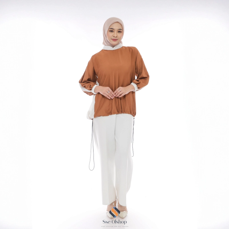 Product image Sseolshop - BECA TOP blouse wanita terbaru lengan panjang baju linen L XL XXL L Brown
