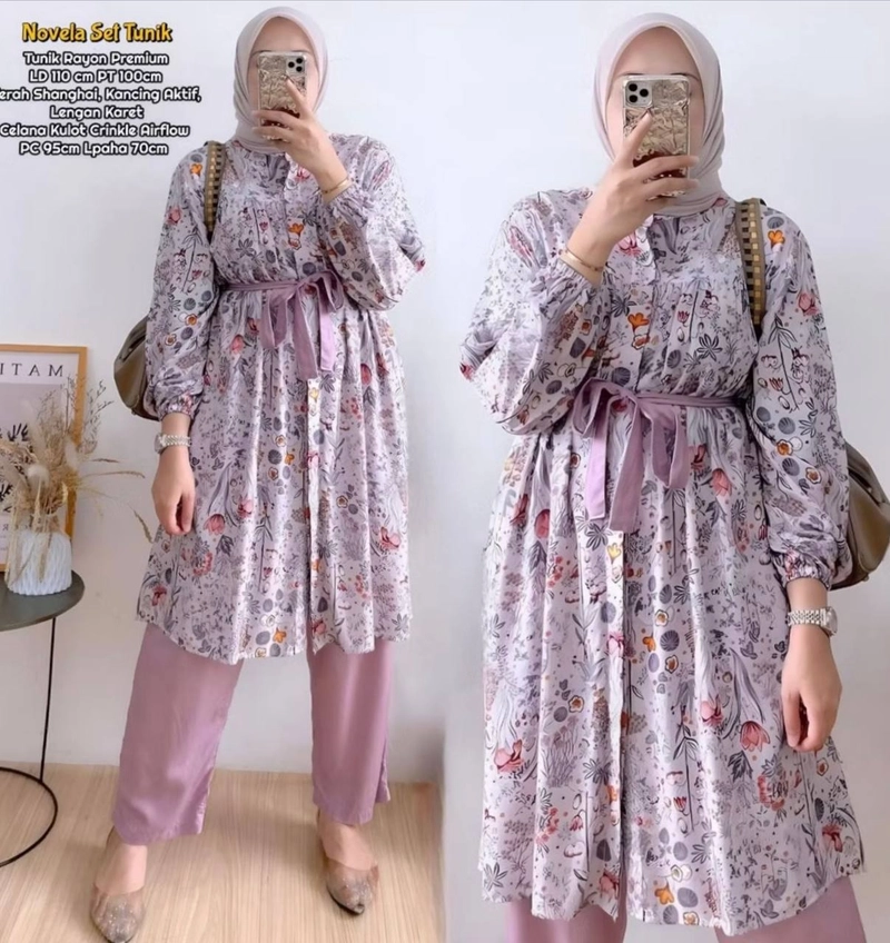 Product image Batik Mafaza - Setelan Novele best seller Nyaman Dipakai Bagus Cantik Allsize 110cm Lavender