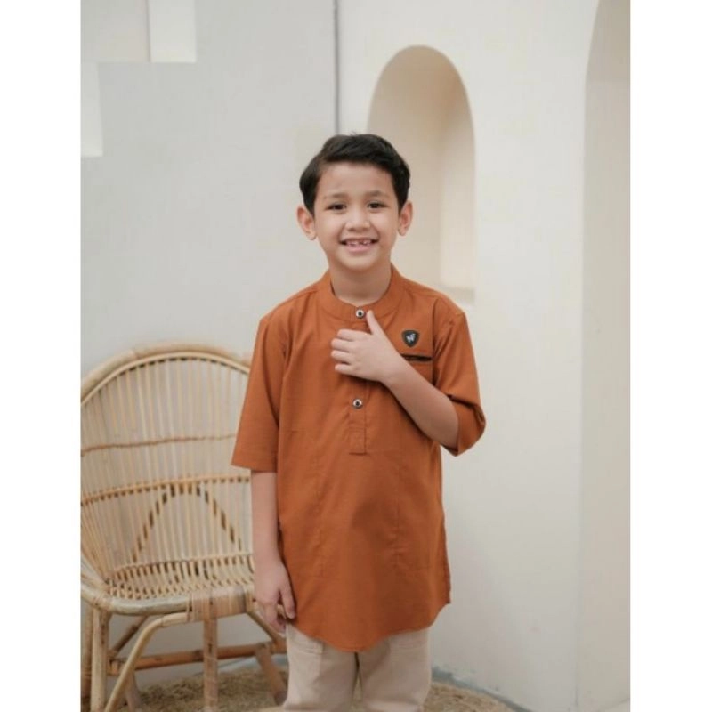 Product image Kois Batik - Baju koko anak muslim lengan 3per4 warna merah bata bagus banget M Merah bata