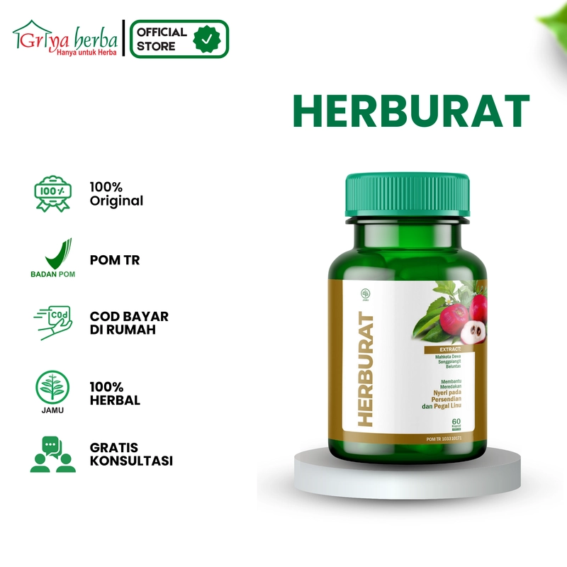 Product image Griya Herba - Herburat Obat Herbal Membantu Meredakan Nyeri Persendian Pegal Linu Asam Urat Halal BPOM 60 Kapsul Original