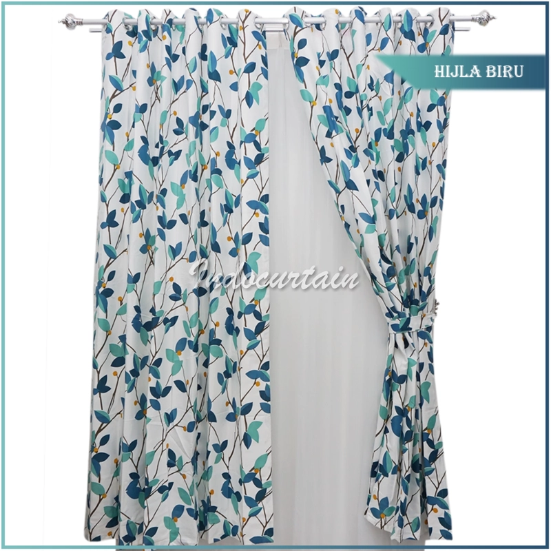 Product image Indocurtain - Gorden Jendela Katun Minimalis Smokring Hijla Series Tinggi 150cm Hijla Biru