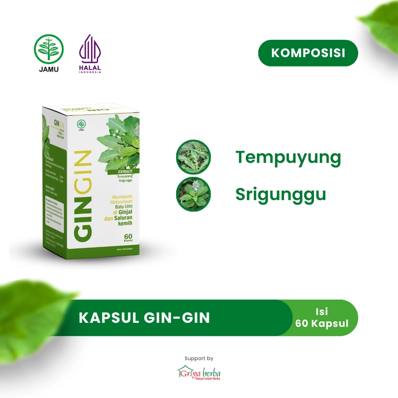 Product image Griya Herba - Gingin Obat Herbal Membantu Mengobati Batu Ginjal Gin Gin Halal BPOM 60 Kapsul Original
