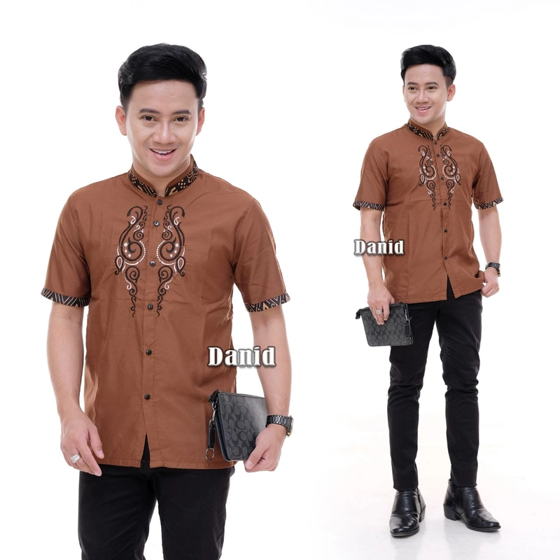 Product image Batik Alfin - Baju koko muslim batik kombinasi bordir Lengan model terbaru bagus banget M Coklat