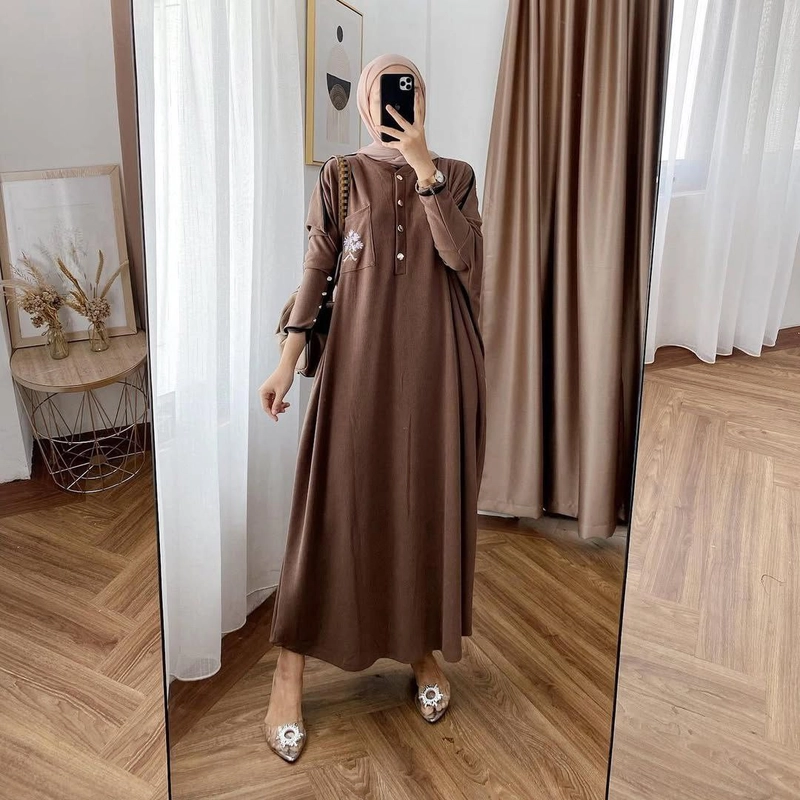 Product image Khisna collection - Ready new kaftan Batwing noora Busui friendly dan ada saku depan aksen bordir Allsize Coksu