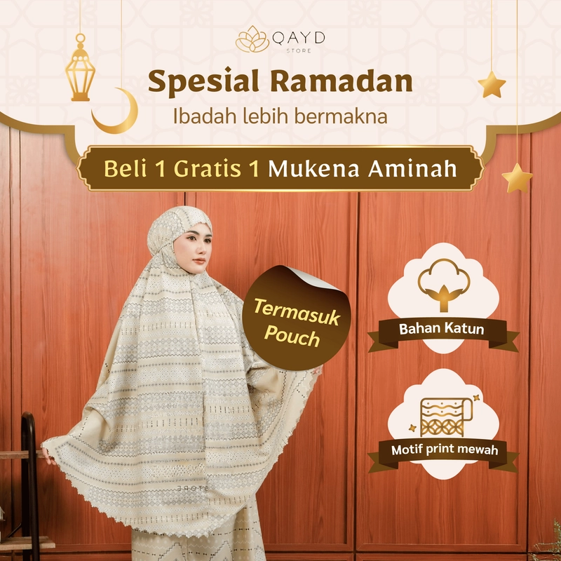 Product image qaydstoreid - Beli 1 Gratis 1 Mukena Aminah Laser Cut Dewasa 2in1 Katun Motif mukena anisa putih